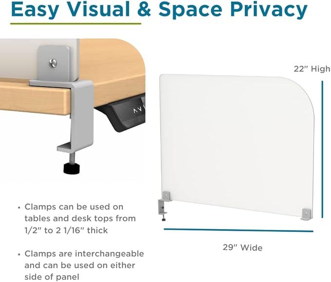 Desk Divider for Students and Desk Privacy Panel. Office Partitions and Ideal Cubicle Light Shield. Frosted Acrylic Clamp-on Desk Partition - 29” W x 18”H Divider-DeskLoop Office
