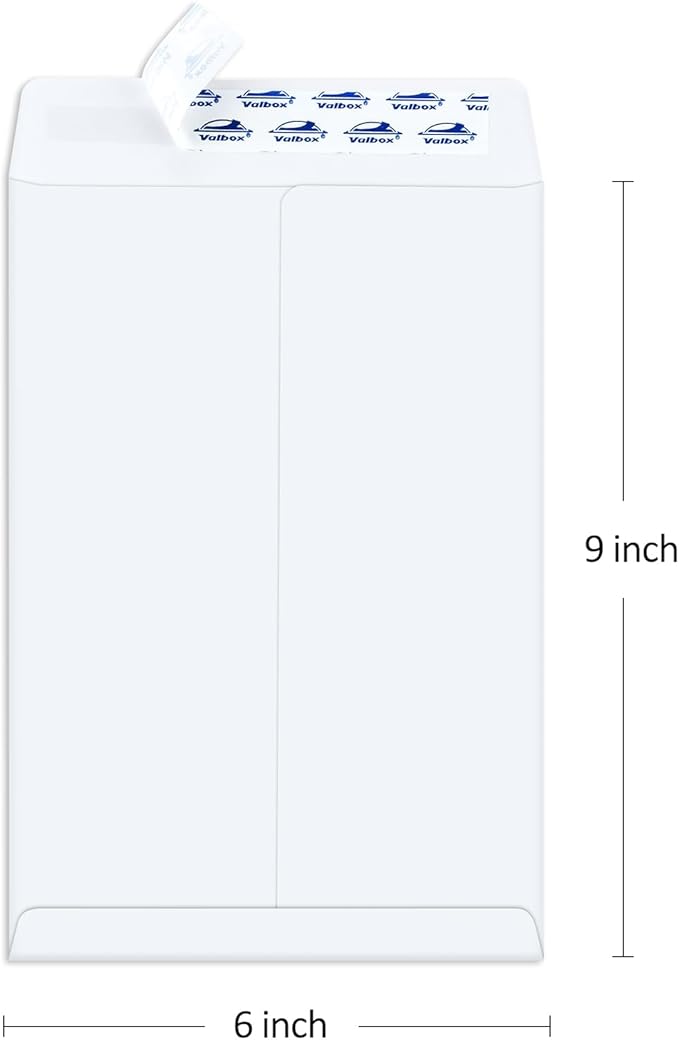 ValBox 6x9 Self Seal Security Catalog Envelopes 250 Count Small White Envelopes for Mailing, Storage and Organizing-DeskLoop Office