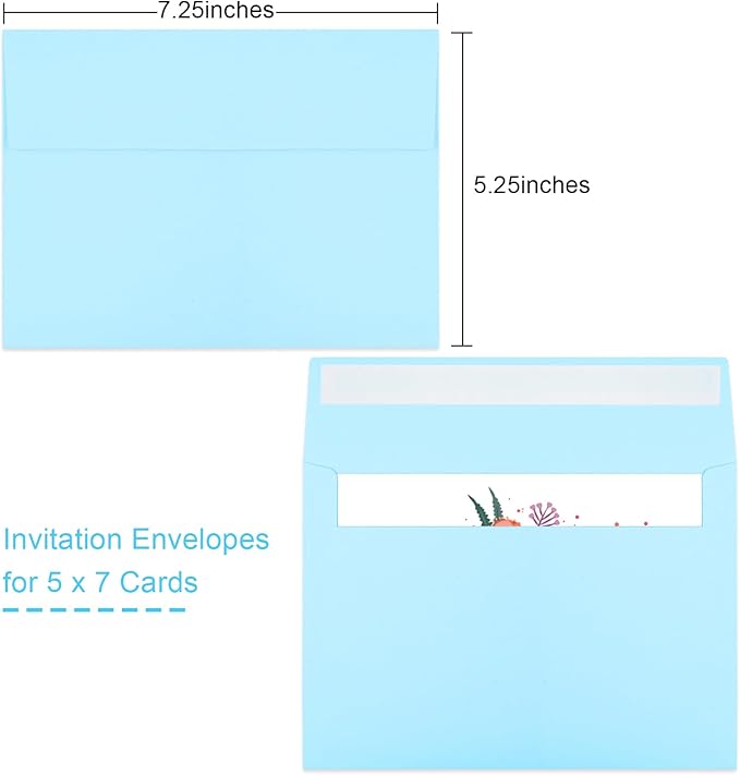 Joyberg 50 Pack Blue 5x7 Envelopes - Self Seal for Weddings, Invitations, Photos & Greeting Cards-DeskLoop Office