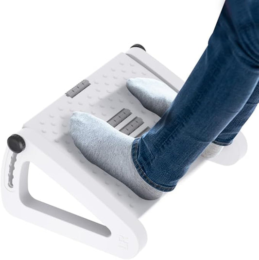 Foot Rest for Under Desk At Work - Six Heights Adjustable Under Desk Footrest - Ergonomic Foot Stools for Under Office Desks - Desks Foot Rest with Massage Rollers - Leg Rest for Chair (White)-DeskLoop Office
