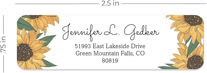 Illustrated Sunflower Rolled Address Labels/Roll of 500 Floral Garden Personalized Address Labels/Designer Return Address Stickers in Elegant Plastic Dispenser-DeskLoop Office