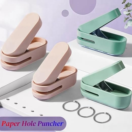Magnoloran 2 Pack Single Hole Punch, 1/4 inch Mini Small Hole Puncher Heavy Duty Paper Hole Puncher Small Hole Punch One Hole Puncher for Crafts Paper Cards Tags Scrapbook-Pink&Green-DeskLoop Office