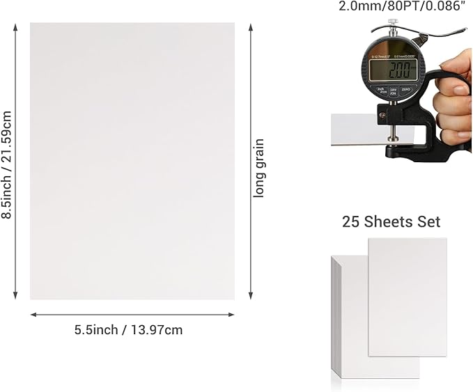 25 Pcs Book Board, Binder Board, Cover Board, Heavy Duty Chipboard for Book Binding, DIY Cardboard (White, 5.5 x 8.5 Inch 80PT)-DeskLoop Office