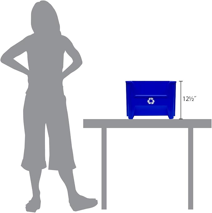 Commercial Industrial Heavy Duty Stackable Open-Front Recycling Bin Box Containers, 12 Gallon, 2 Pack, Blue-DeskLoop Office