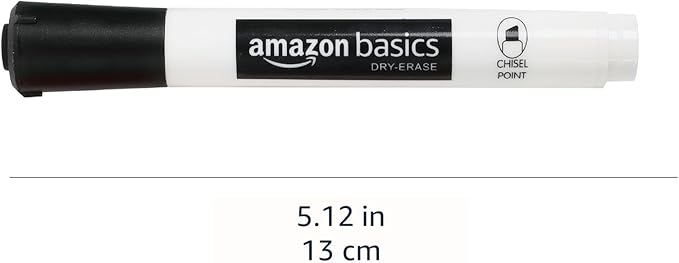 Amazon Basics Low-Odor Chisel Tip Dry Erase Whiteboard Marker, Pack of 4, Black, Red, Green, Blue-DeskLoop Office