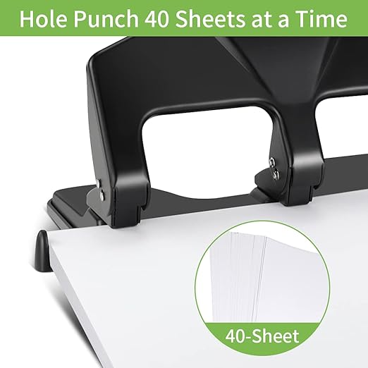 AFMAT 3 Hole Punch Heavy Duty, 40-Sheet Three Hole Punch, 50% Reduced Effort Metal Paper Puncher w/Large Chip Tray-DeskLoop Office