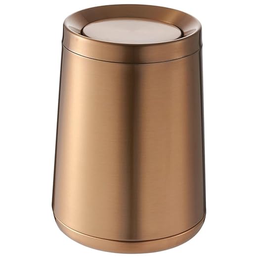10 L/2.6Gallen,Swing Lid Gold Brass Trash Can,Brushed Nickel Garbage Can Bathroom with Flipping Lid,for Bathroom, Living Room,Bedroom,Hotel (Rose Gold)-DeskLoop Office