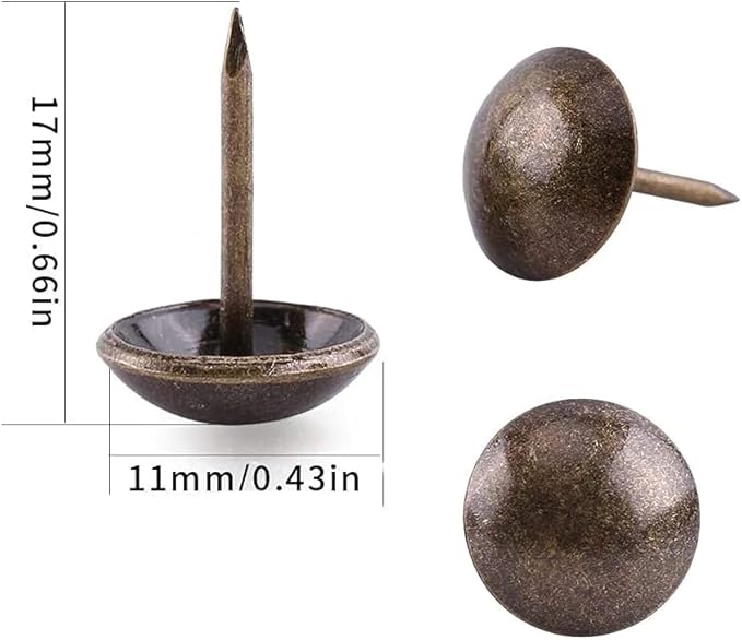 500Pcs Upholstery Tacks, BetterJonny Decorative Furniture Nails Pins 17X11MM Bronze Metal Thumb Tacks for Upholstered Furniture Cork Board, Home Decor-DeskLoop Office