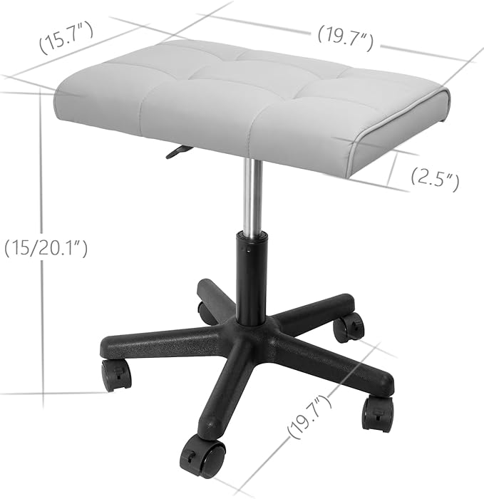 Footrest Under Desk Leg Rest Ottoman Adjustable Height Foot Stool with Wheels Leather Footrest Grey-DeskLoop Office