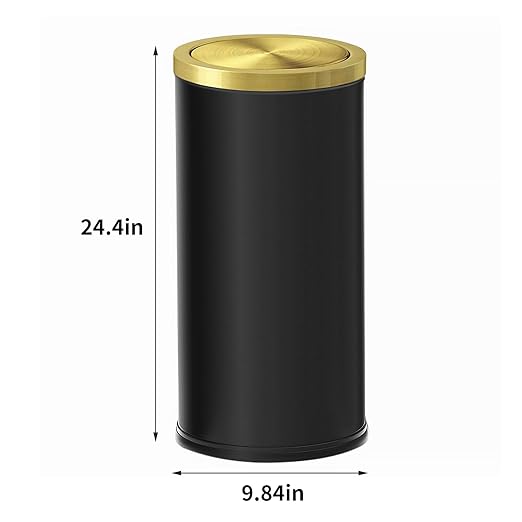 Brushed Gold Kitchen Trash Can with Swing Lid 7.8Gallon,Stainess Steel Commercial Garbage Can Wastebaskets for Shopping mall,Hotel Lobby,Airport, Alevator Using (Black with gold lid, 7.8 gallon)-DeskLoop Office