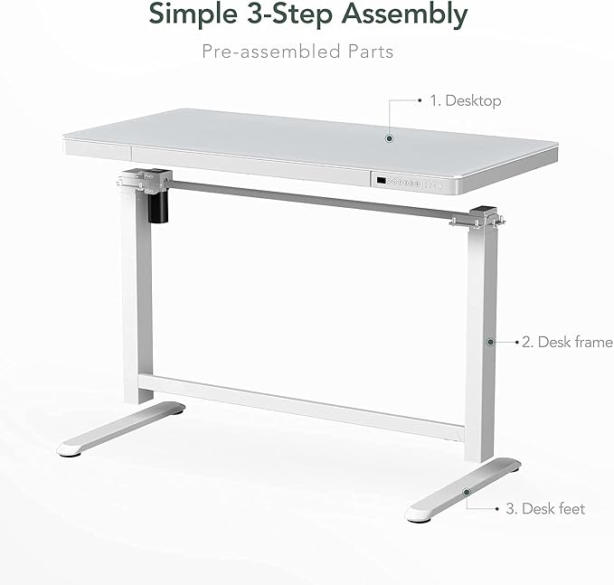 FLEXISPOT Electric Glass Standing Desk with Drawer Desktop & Adjustable Frame Quick Install w/USB Charge Ports, Child Lock (White, Glass)-DeskLoop Office