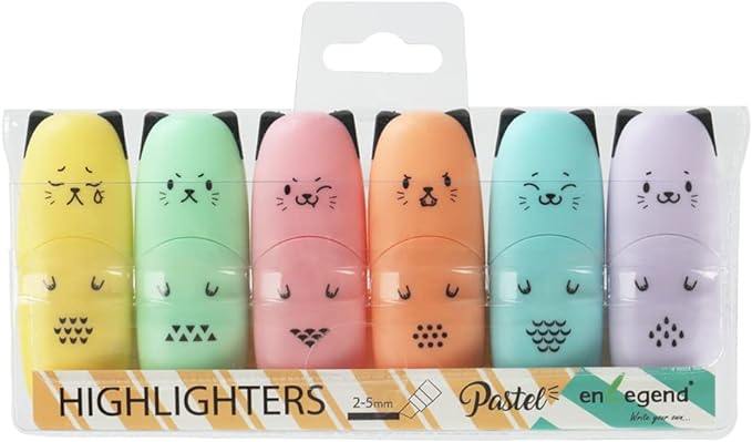6 pieces Cat Shape Cute Mini Highlighter Pen Pastel Color Chisel Tip Kawaii Kids Stocking Stuffers Gift Highlighter Marker-DeskLoop Office