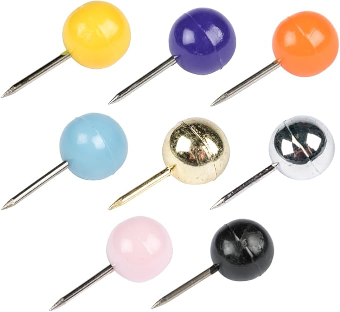 JAM PAPER Colorful Push Pins - Round Head Thumb Tacks - Assorted Color Pushpins - 8 Packs of 100-DeskLoop Office