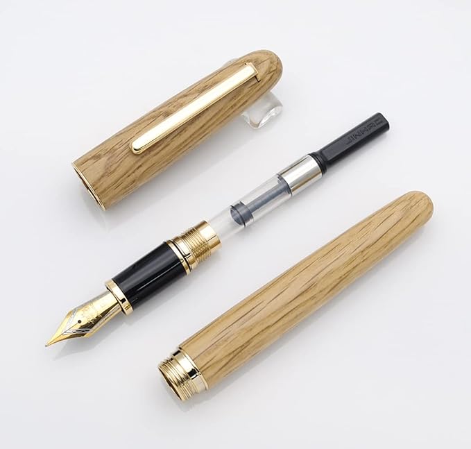 JINHAO 9036 Natural Wood Fountain Pen Handmade Ink Pen (Fine Nib 0.5mm, Oak Wood)-DeskLoop Office