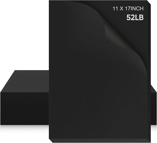 100 Pcs Printer Paper 11 x 17 Inch Copy Paper 52 lb Glossy Paper Heavy Weight Cardstock Tabloid Paper Heavy Card Stock for Presentation Laser Back to School Office Supplies (Black)-DeskLoop Office