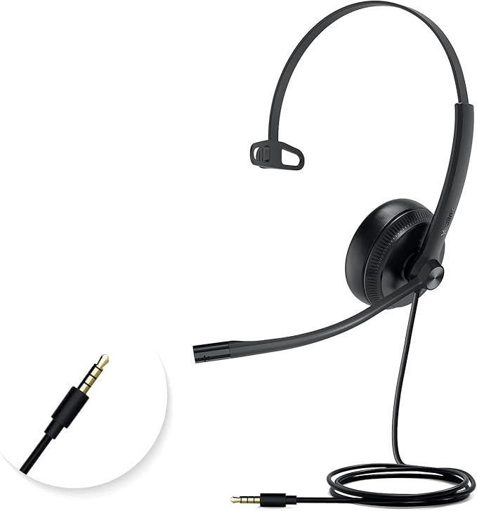 Yealink UH34 Wired Headset with Mic, 3.5mm Mono Headphones Noise Canceling Microphones,Teams Certified Work Office Headset for Computer PC Mac Laptop Tablet Smartphone-DeskLoop Office