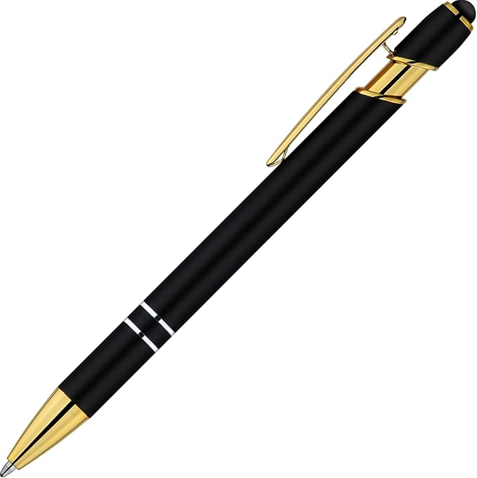 LINFANC 12 Pack Black Gold Ballpoint Pen with Stylus Tip, 1.0 mm Black Ink Smooth Writing Pens, Metal Stylus Pens for Touch Screens-DeskLoop Office