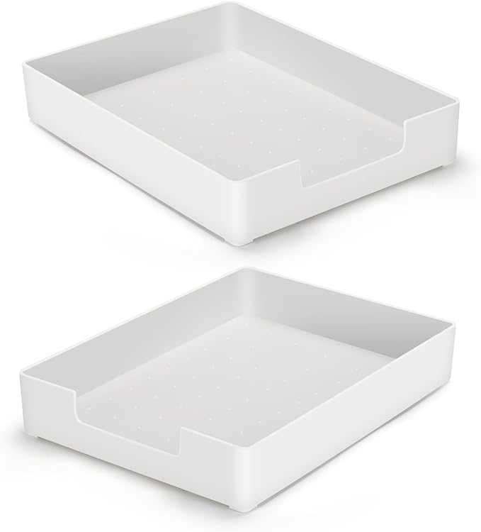 Letter-Size Tray Desk Letter Tray Paper Tray, Sturdy Heavy-Duty Plastic Printer Paper Tray, Single-Tier Stackable File Storage Organizer for Office Home (2, White)-DeskLoop Office