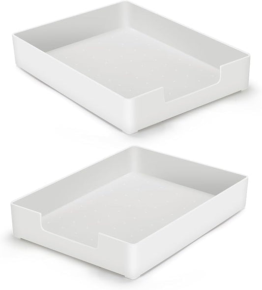 Letter-Size Tray Desk Letter Tray Paper Tray, Sturdy Heavy-Duty Plastic Printer Paper Tray, Single-Tier Stackable File Storage Organizer for Office Home (2, White)-DeskLoop Office