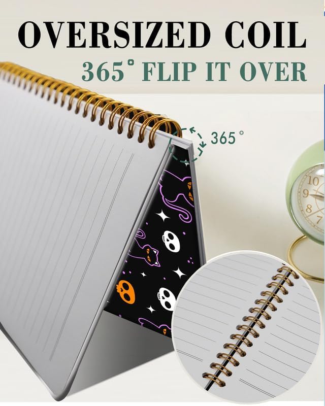 Spiral Journal Notebook,A5 Hardcover Lined Journals for Women Girl 6 x 8.3 in,120 Pages Thick Paper,Cute College Ruled Writing Notebook for Gifts Office Work School(Halloween Skull Cat)-DeskLoop Office
