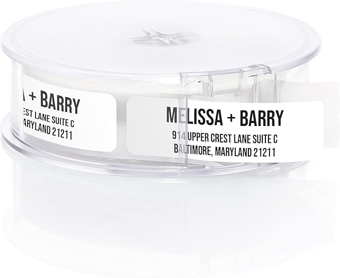 White Bold Rolled Address Labels/Roll of 500 Personalized Address Labels/Designer Return Address Stickers in Elegant Plastic Dispenser-DeskLoop Office