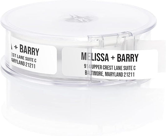 White Bold Rolled Address Labels/Roll of 500 Personalized Address Labels/Designer Return Address Stickers in Elegant Plastic Dispenser-DeskLoop Office