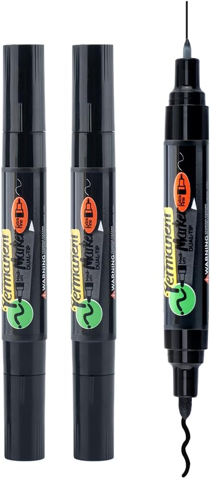 TRANSON 2 Black Dual-tip Permanent Paint Markers Oil Based Waterproof-DeskLoop Office