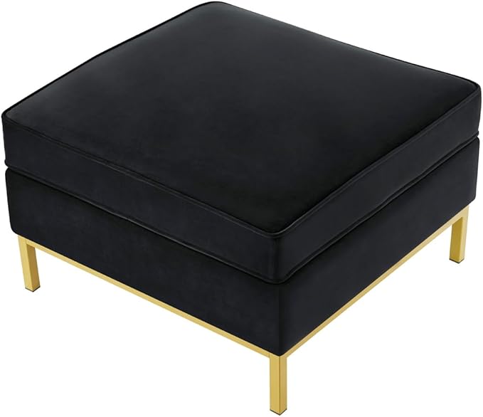 24KF Large Velvet Ottoman, Upholstered Padded Cushion Ottoman Table, Large Foot Rest for Living Room - Black-DeskLoop Office