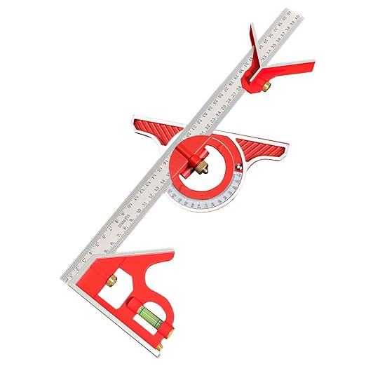BAUSATZ Combination Square 400mm Carpenter Square Woodworking Square Ruler Protractor Angle Finder Combo Square Tool 180° Angle Ruler Carpenter Tool Combination Square Set with Bubble Level-DeskLoop Office
