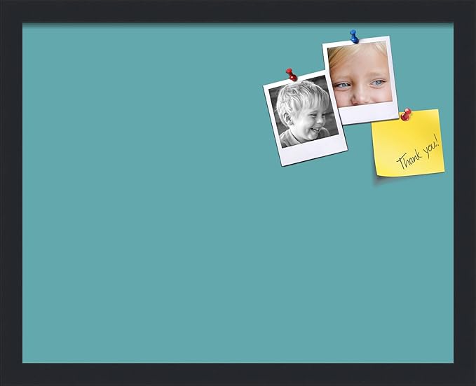 PinPix 19x15 Inch Cork Bulletin Board. This Decorative Framed Pin Board Comes with Aqua Pastel Design and a Satin Black Frame. Ideal for Home Office Decor or Message Board (PinPix-1806)-DeskLoop Office