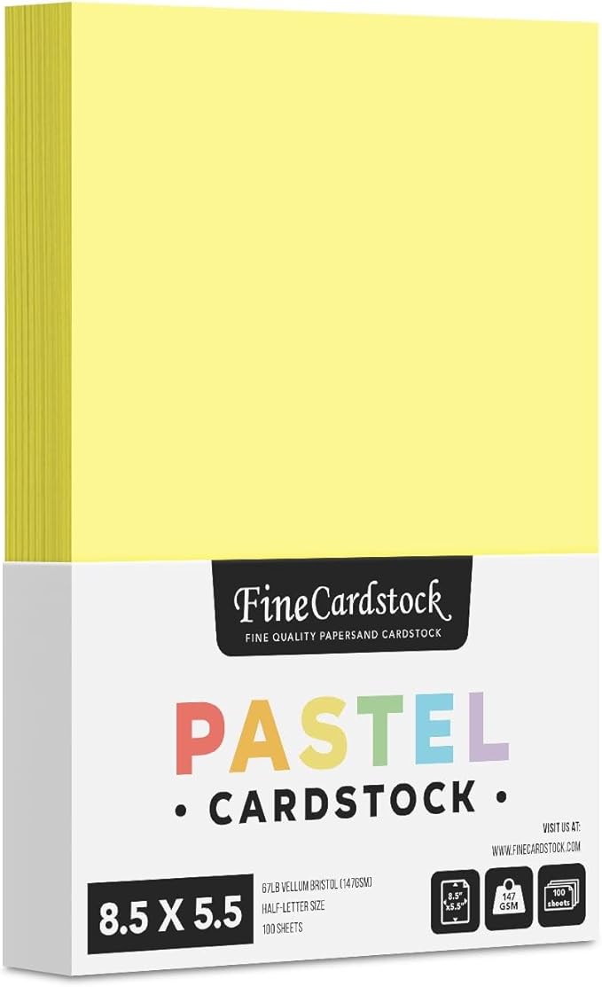Half Letter Size, 8.5" x 5.5" Pastel Color Cardstock Paper for Arts and Crafts, Scrapbooking, Stationery Printing | Medium Weight 67lb Vellum Bristol (147gsm) Card Stock | 100 Sheets per Pack | Canary-DeskLoop Office