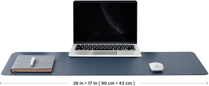 Cork Desk Mat - Dual-Sided Desk Pad for Office and Home - Desk Organization and Accessories - Ideal for Large Mouse Pad and Desk Mats on Top of Desks(Dark Blue,90cmx 43cm)-DeskLoop Office