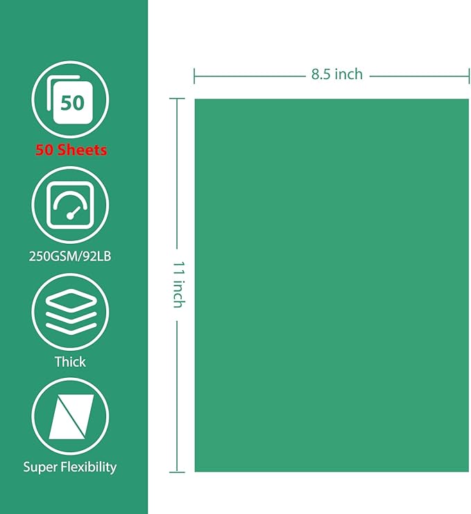 OcePor 50 Sheets Christmas Green Cardstock Paper, Colored Printer Paper 8.5 x 11, Card Stock Thick Construction for Craft,Scrapbook,Office Printing, Invitations, Certificates,92 lb/250gsm-DeskLoop Office