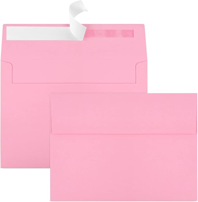 50 Pack 5x7 Envelopes - A7, Printable Invitation Envelopes - Self Seal for Weddings, Invitations, Photos, Greeting Cards, Mailing (Pink)-DeskLoop Office