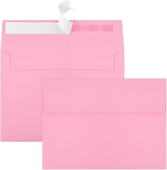 50 Pack 5x7 Envelopes - A7, Printable Invitation Envelopes - Self Seal for Weddings, Invitations, Photos, Greeting Cards, Mailing (Pink)-DeskLoop Office