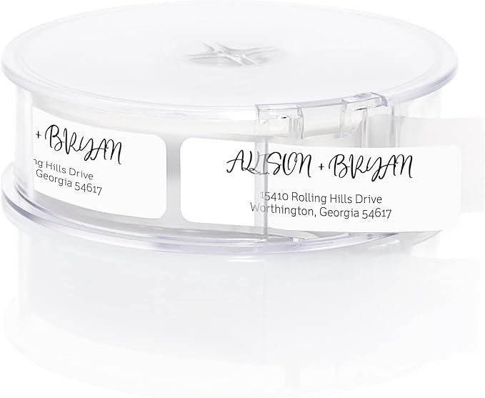 Black and White Cursive Rolled Address Labels / 250 Personalized Return Address Labels/Designer Address Stickers in Elegant Plastic Dispenser-DeskLoop Office