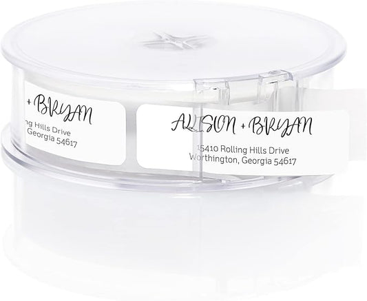Black and White Cursive Rolled Address Labels / 250 Personalized Return Address Labels/Designer Address Stickers in Elegant Plastic Dispenser-DeskLoop Office