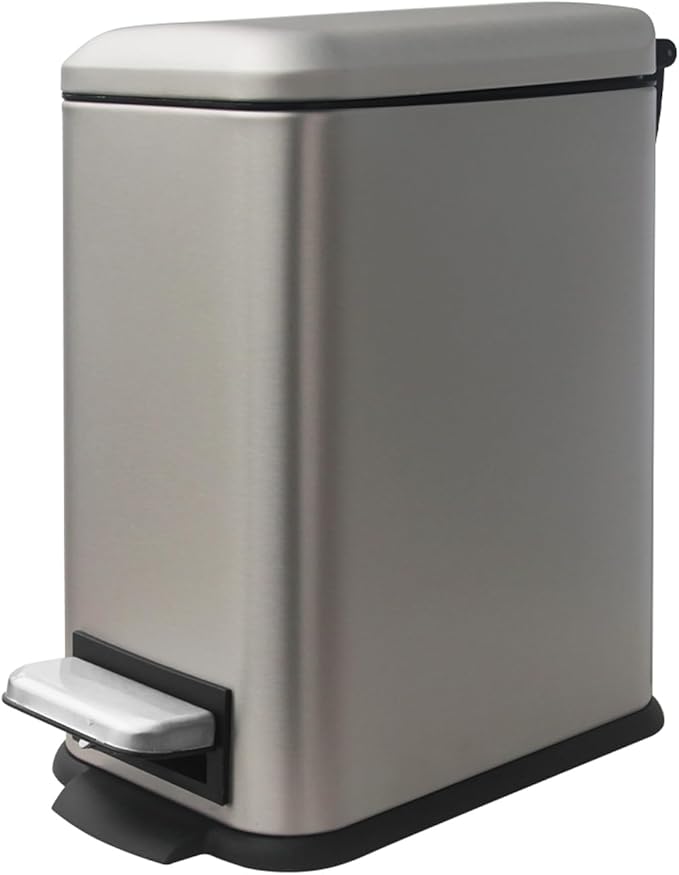Bathroom Trash Can with Lid,5 Liter / 1.3 Gallon Small Trash Can with Removable Liner, Soft Close lid & Step Pedal, Stainless Steel Trash Bin for Bathroom,Bedroom,Home Office, Kohler Grey-DeskLoop Office