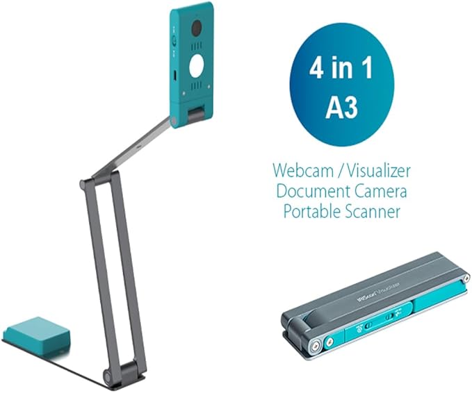 IRIScan Visualizer Webcam Document Camera v7:4K UltraHD-13MP,4in1,Free Readiris PDF OCR,visualizer,Scanner A3,Portable Scanner,Web Conferencing,Distance Learning,AI Micro,Led,USB,WinMac-DeskLoop Office