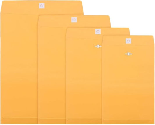 Frienda 4 Sizes Clasp Envelopes Kraft Paper Catalog Clasp Envelope with Closure for Filing, Storing or Mailing Documents, 50 Pieces(6 x 9 In, 9 x 12 In, 10 x 13 In, 12 x 15.5 In,Yellow)-DeskLoop Office