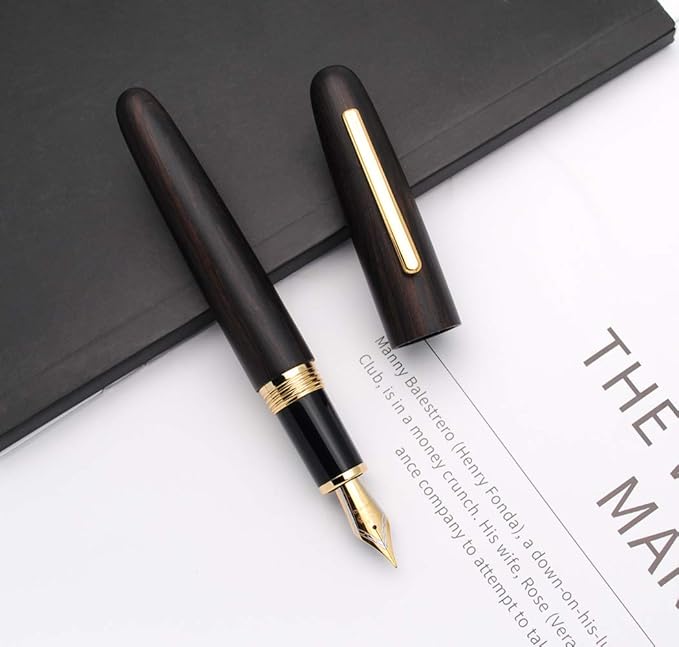 JINHAO 9056 Natural Wood Fountain Pen Handmade Ink Pen (Ebony Wood, Fine Nib 0.5mm)-DeskLoop Office