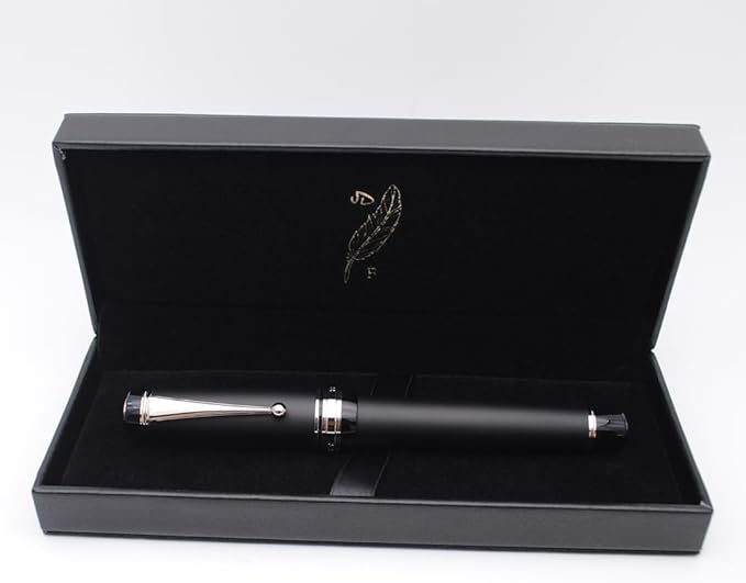 Metal Big Fountain Pen Set Medium Nib 0.7mm, Includes Ink Refill Converter, 5 Ink Cartridges & Gift Box (Medium Nib 0.7mm, Matte Black with Silvery Clip)-DeskLoop Office