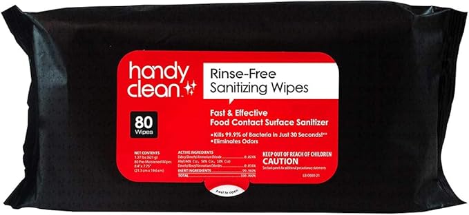 HandyClean Rinse-Free Food Contact Sanitizing Wipes Pouch, Multi Surface Cleaning Supplies for Kitchen and Professional Setting - 1 pack, 71 count-DeskLoop Office
