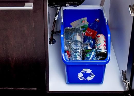 Multi Recycling System with Three Stackable 5 Gallon Bins to Build Your Recycling Center for Offices, Homes, Garages, Businesses - (6 Pack, Blue/Grey)-DeskLoop Office