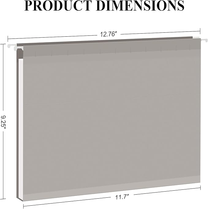 ViVin Hanging File Folders, 1/5-Cut Adjustable Tabs with 24 Per Box, 1 Inch Expansion, 24 Pack Letter Size Hanging File Folders, Designed for Office Home School Filing Cabinet(Gray)-DeskLoop Office