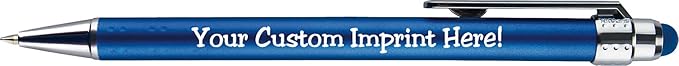 Personalized Pens with Stylus Tip -Bright Vibes- Click action - Custom - Black writing - Printed Name pens - Imprinted with Your Logo or Message - FREE PERSONALIZATION - 12 Pens/Box (Blue)-DeskLoop Office