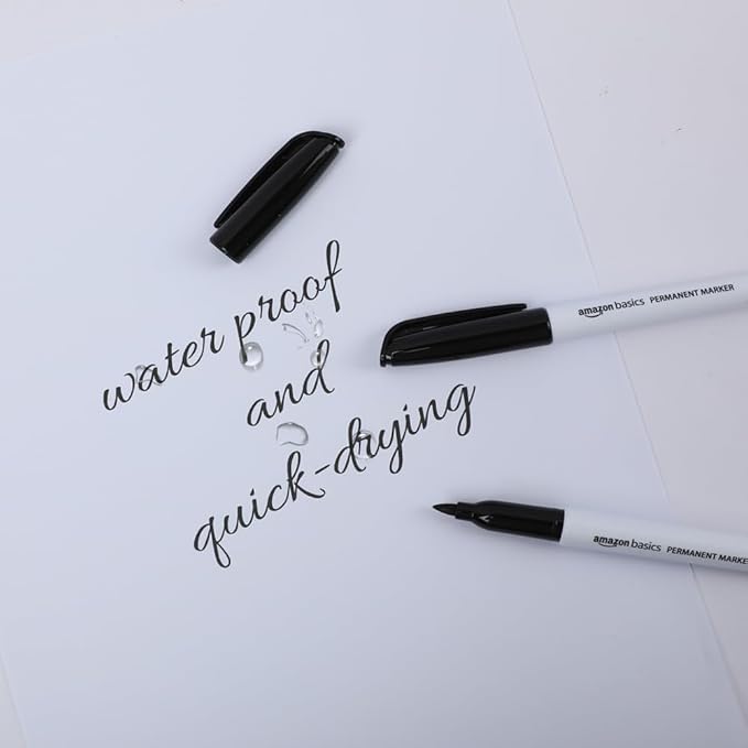 Amazon Basics Fine Tip Point Permanent Markers for Office, School, and Home Use, Black, 12 Pack-DeskLoop Office