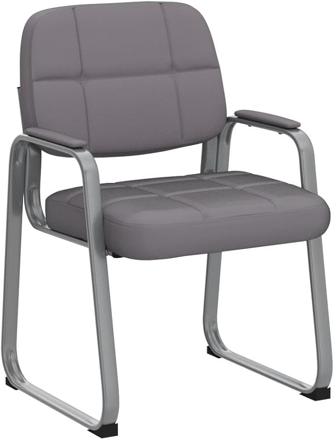 CLATINA Waiting Room Guest Chair with Bonded Leather Padded Arm Rest for Office Reception and Conference Desk Black with Sled Base Grey 4 Pack-DeskLoop Office