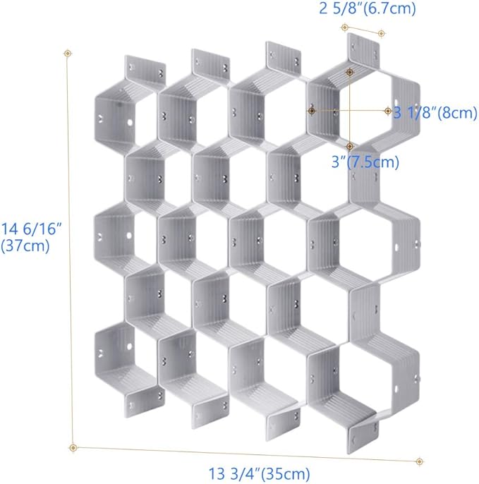 Poeland Drawer Divider Organizer DIY Plastic Grid Honeycomb Drawer Divider Gray 2 Pack-DeskLoop Office