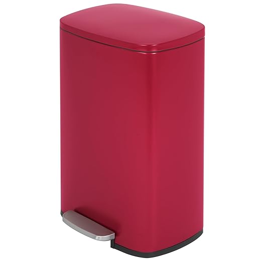 PayLessHere Stainless Steel Trash Can with Lid - Removable Inner Bucket, Foot Pedal, Soft Close for Office, Home, Kitchen (Red, 13 G)-DeskLoop Office